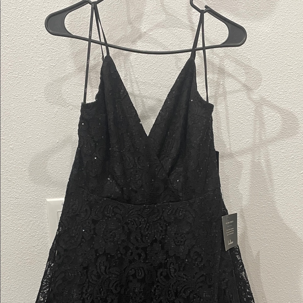 Lulu's Black Strapless Lace Dress